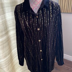 Maggie, sweet vintage, long sleeve, button-down Valore, top with glitter chains
